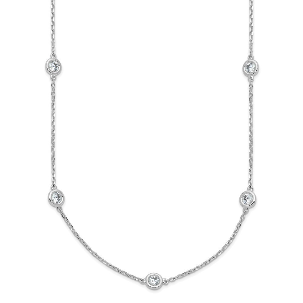 925 Sterling Silver Rhodium-plated 3mm CZ 15 Stone 15 Station 22 inch Necklace